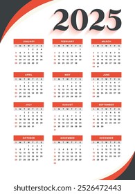 Vector 2025 Annual Calendar Template Design