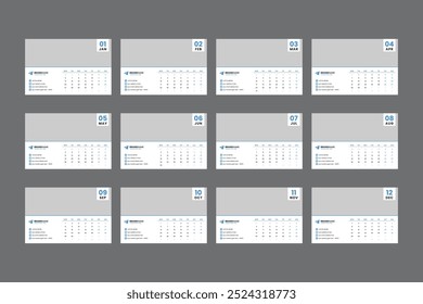 Vector 2025 desk calendar 12 page template table calendar 2025 planner template week starts on Monday