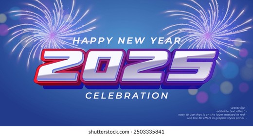 Vektor 2025 Neujahrsbanner, Feiertagsfeier mit festlichem Feuerwerk Explosion auf dunklem Hintergrund 3