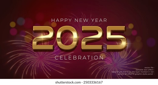 vector 2025 new year banner, holiday celebration with festive fireworks explosionson dark background 2