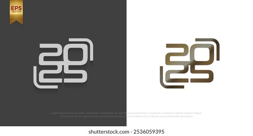 Logotipo del texto del Vector 2025 con el diseño blanco de los números planos para las celebraciones del calendario