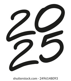 Vector 2025 year black handwriting vertical font. Illustration with lettering for calendar .Isolated typography bold text for logo design, flyer, banner, poster, planner