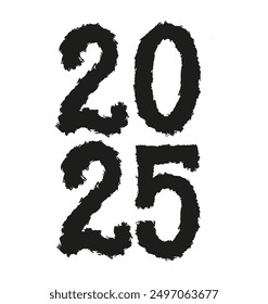 Vector 2025 year black handwriting vertical font. Illustration with lettering for calendar .Isolated typography bold text for logo design, flyer, banner, poster, planner
