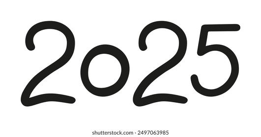 Vector 2025 year black handwriting horizontal font. Illustration with lettering for calendar .Isolated typography thin text for logo design, flyer, banner, poster, planner