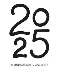 Vector 2025 year black handwriting vertical font. Illustration with lettering for calendar .Isolated typography thin text for logo design, flyer, banner, poster, planner
