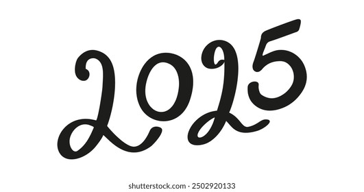 Vector 2025 year black handwriting horizontal font. Illustration with lettering for calendar .Isolated typography thin text for logo design, flyer, banner, poster, planner
