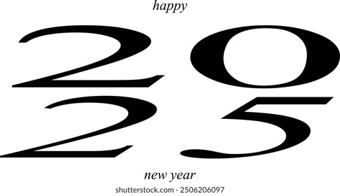 Vector 2025 año fuente Horizontal negra sobre fondo transparente. Feliz año nuevo 2025. Letras para el diseño del logotipo, volante, Anuncio, cartel, planificador. Vector EPS 10