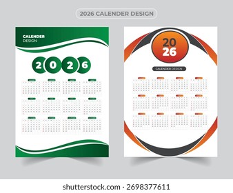 Plantilla de diseño de calendario Vector 2026