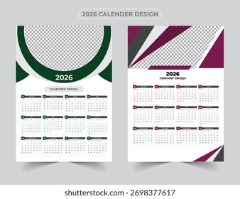 Plantilla de diseño de calendario Vector 2026