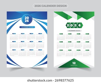 Plantilla de diseño de calendario Vector 2026
