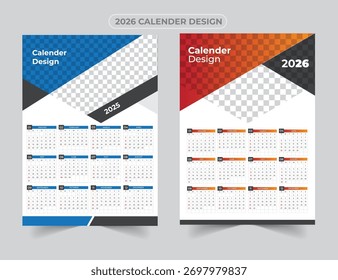 Plantilla imprimible del calendario de Vector 2026