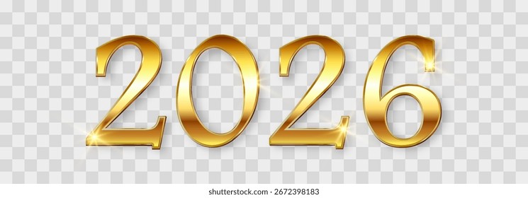 Vector 2026, diseño de partículas de oro de Feliz Año Nuevo. Vector lujoso destellos de luz. Partículas de brillo de oro de Vector brillan aisladas sobre fondo de png