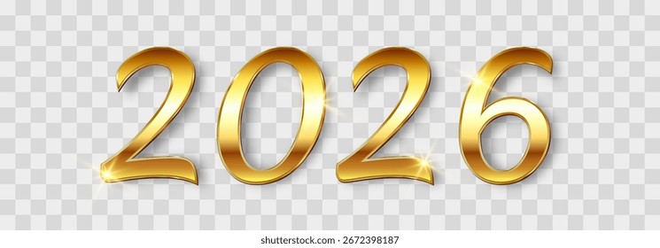 Vector 2026, diseño de partículas de oro de Feliz Año Nuevo. Vector lujoso destellos de luz. Partículas de brillo de oro de Vector brillan aisladas sobre fondo de png