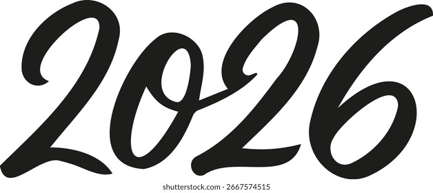 Vector 2026 year Black Handwriting font. El fondo blanco. Texto aislado de la tipografía para el diseño del calendario, volante, Anuncio, cartel