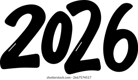Vector 2026 year Black Handwriting font. El fondo blanco. Texto aislado de la tipografía para el diseño del calendario, volante, Anuncio, cartel