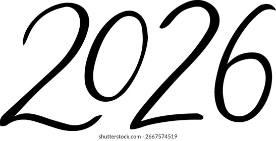 Vector 2026 year Black Handwriting font. El fondo blanco. Texto aislado de la tipografía para el diseño del calendario, volante, Anuncio, cartel