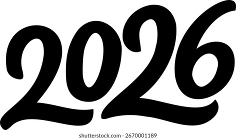 Vector 2026 year Black Handwriting font. El fondo blanco. Texto aislado de la tipografía para el diseño del calendario, volante, Anuncio, cartel
