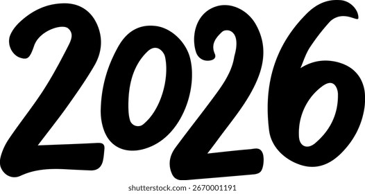 Vector 2026 year black handwriting font. White background. Isolated typography text for calendar design, flyer, banner, poster
