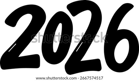 Vector 2026 year black handwriting font. White background. Isolated typography text for calendar design, flyer, banner, poster