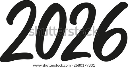 Vector 2026 year black handwriting font. White background. Isolated typography text for calendar design, flyer, banner, poster