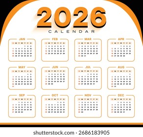 Vector 2026 Año Calendario Plantilla Imprimible