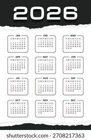 Druckbare Vorlage für Vector 2026-Jahreskalender