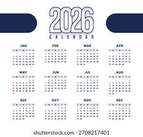 Druckbare Vorlage für Vector 2026-Jahreskalender