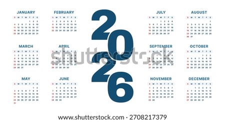 Vector 2026 Year Calendar Printable Template