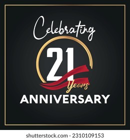 Vector 21st year anniversary celebration logo with ring and elegance golden color isolated vector design