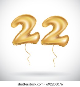 vector 22 Anniversary celebration with Brilliant Gold balloons & colorful alive confetti. twenty two 3d Illustration design for your unique anniversary background, invitation, card, 