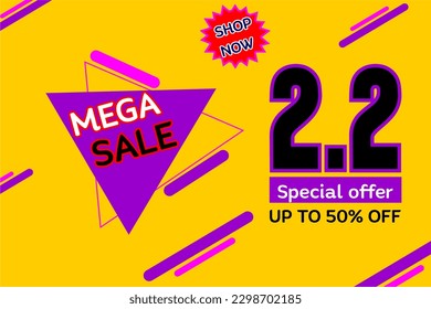 Vector 2.2 Mega Sale for Poster or banner .2 February sale banner design templates for social media and website,Special Offer Sale 50% Off .