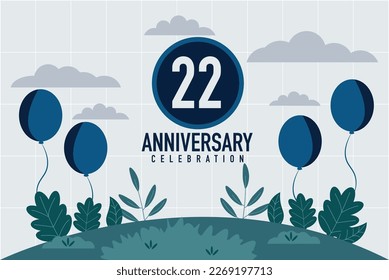 Vector 22 years anniversary invitation card. anniversary celebration modern design illustration template.	
