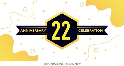 Vektor 22 Jahre Jubiläum Logo, Vektordesign mit gelber geometrischer Form auf schwarz-weißem Hintergrund
