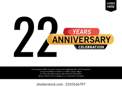 Vector 22nd anniversary celebration logotype black yellow colored isolated on white background