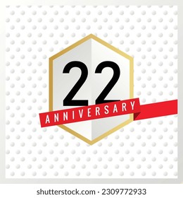 Vector 22nd years anniversary celebration on white background with black color numbers and confetti design