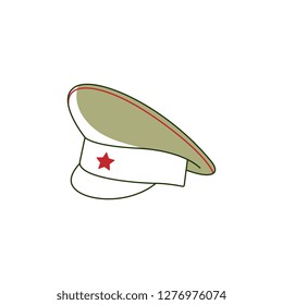 Vector 23 of february, Russian Defender of the Fatherland Day symbol icons peakless milirary cap with red star. National defence organisations holiday. Isolated illustration