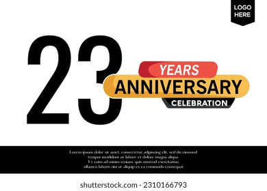Lotipo de celebración del 23er aniversario del vector color amarillo negro aislado en fondo blanco