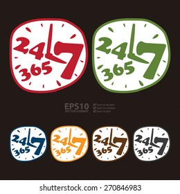 Vector : 24 7 365 Banner, Sign, Label or Icon 