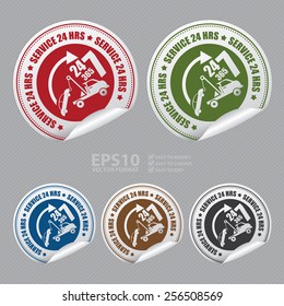 Vector : 24 7 365 Service 24 HRS Tow Car Sticker, Icon or Label