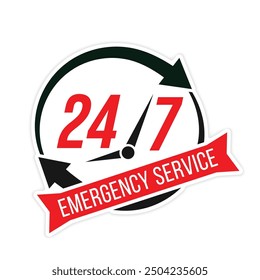 vector 24 and 7 Emergency Service red and black design
