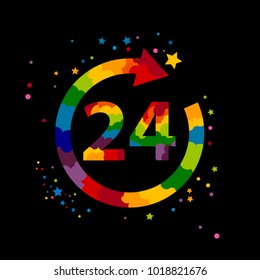 Vector 24 hours icon design element Isolated on Black Background