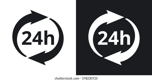 Vector 24 hours icon. Two-tone version on black and white background