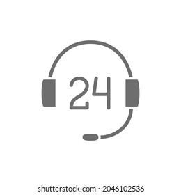 Vector 24 hours service support grey icon. Isolated on white background