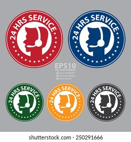 Vector : 24 HRS Service With Call Center Sign Icon, Label or Sticker