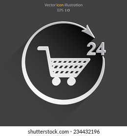 Vector 24 shop icon. 24 hours service. Eps 10.