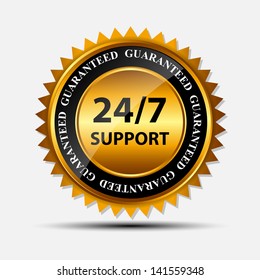 Vector 24/7 SUPPORT gold sign, label template