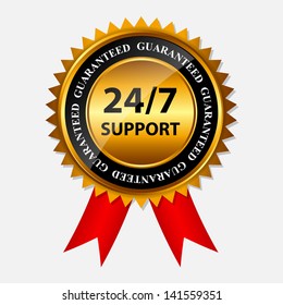 Vector 24/7 SUPPORT gold sign, label template