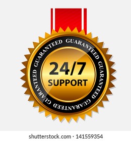 Vector 24/7 SUPPORT gold sign, label template