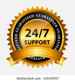 Vector 24/7 SUPPORT gold sign, label template