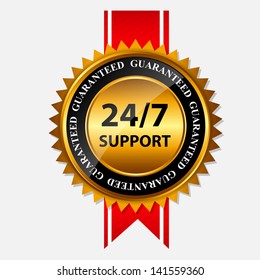 Vector 24/7 SUPPORT gold sign, label template